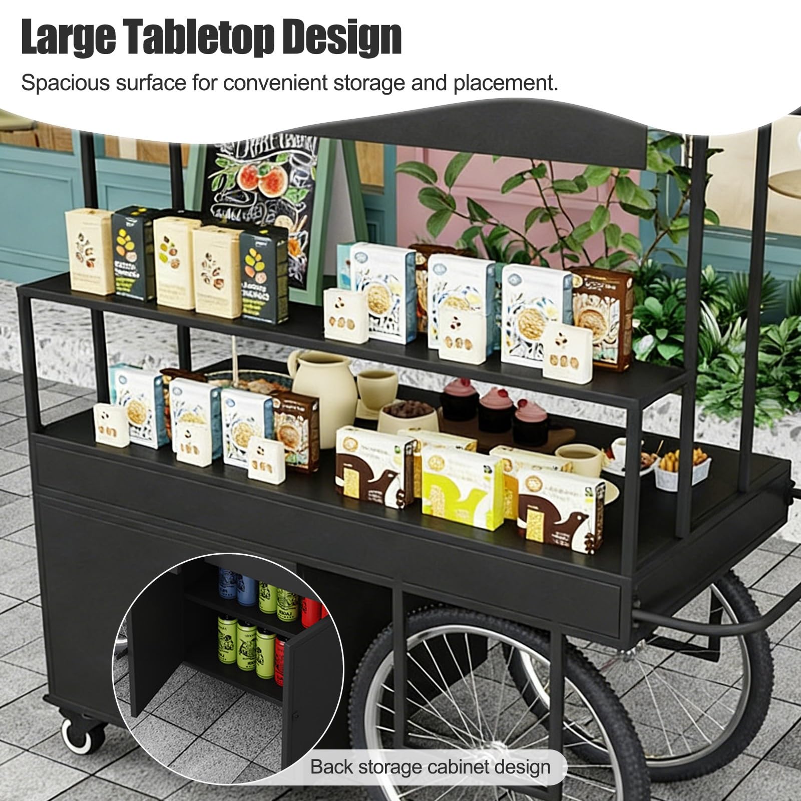 HARELA Carrito de Comida callejera con Ruedas, Genérico Puesto de Mercado con Toldo, Carro de Venta Ambulante para Perritos Calientes/Salchichas/Pan(Gold,120cm/47.2in)