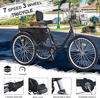 Amazon.com : EVGTTI 26-Inch Adult Trike, 7-Speed 3-Wheel Bike