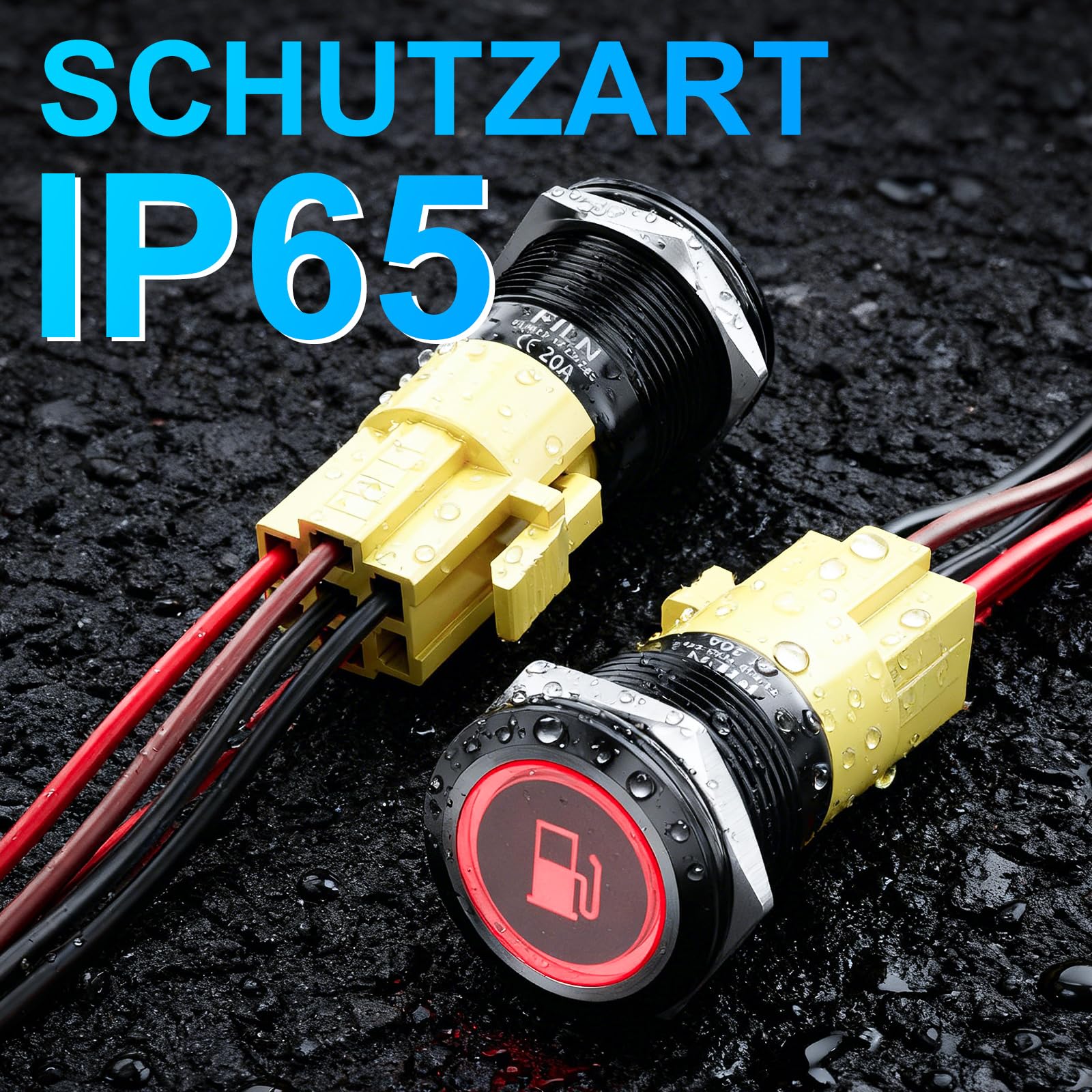 Lot de 2 boutons-poussoirs LED de 19 mm pré-câblés avec faisceau de câbles, 12-24 V CC IP65 étanche, avec 185 symboles interchangeables, pour voiture, panneau de commande industriel, commande de