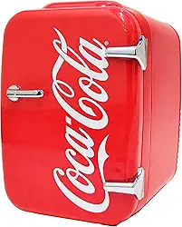 Cooluli Mini geladeira retrô Coca-Cola para quarto - carro, escritório e dormitório universitário - 4L/6 lata 12V cooler portátil e aquecedor para alimentos, bebidas e cuidados com a pele - AC/DC e opção USB exclusiva (Coca, Vermelha)