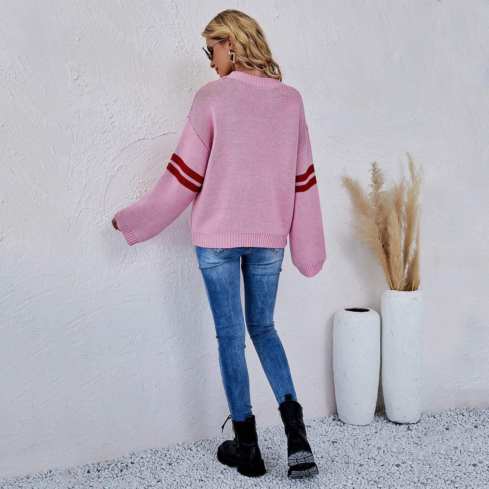 Maglione da donna con scollo rotondo, a maniche lunghe, lavorato a maglia
