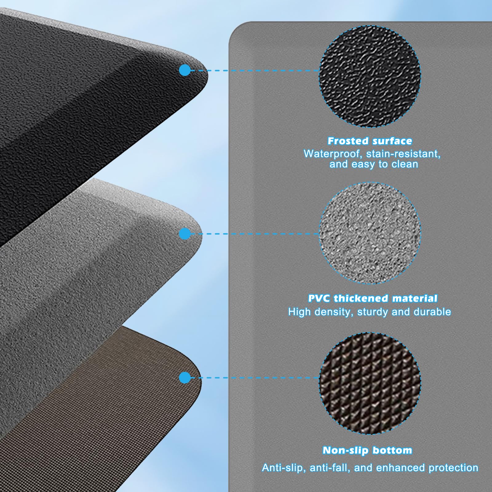 Tapis de cuisine rembourré anti-fatigue de 1,27 cm, 44 x 120 cm, tapis de sol antidérapant en mousse à mémoire de forme, pour bureau, cuisine, soulage la fatigue des jambes et les maux de dos