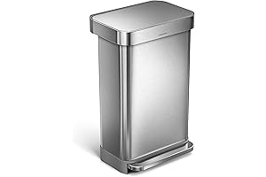 simplehuman 12 Gallon Rectangular Hands-Free Kitchen Step Trash Can with Soft-Close Lid, Brushed Stainless Steel