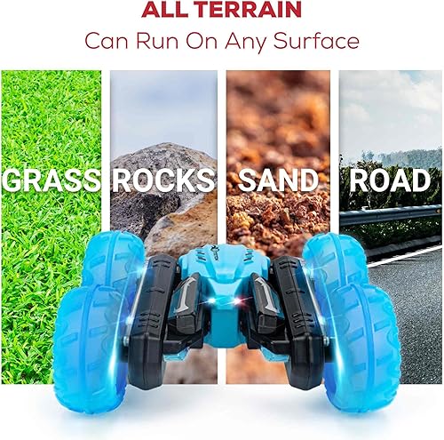 Miniatura 3 de TETON ELECTRONICS Coche de acrobacias a control remoto de doble cara, giro de 360, faros LED y ruedas de luz coloridas, todo terreno 4WD, autos de