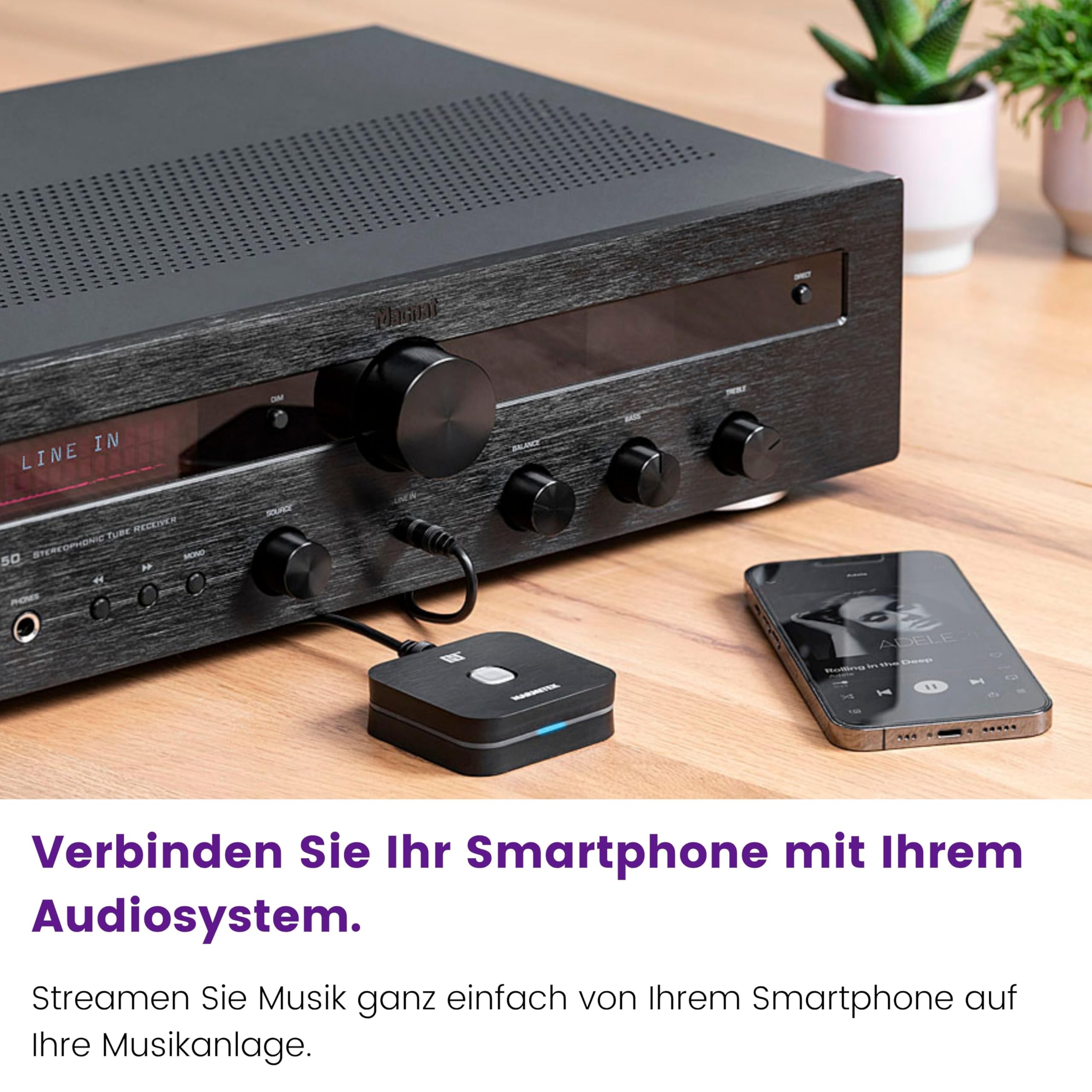 Bluetooth Empfänger Marmitek BoomBoom 80 – Musik kabellos streamen – NFC & 3,5mm Klinke – HiFi Stereo Klang – Kompakter Bluetooth Receiver – Heim HiFi | Audio Receiver zum Musikstreaming auf HiFi-Anlage, 3,5 mm Klinke, USB-Strom, A2DP, Standby-Funktion un