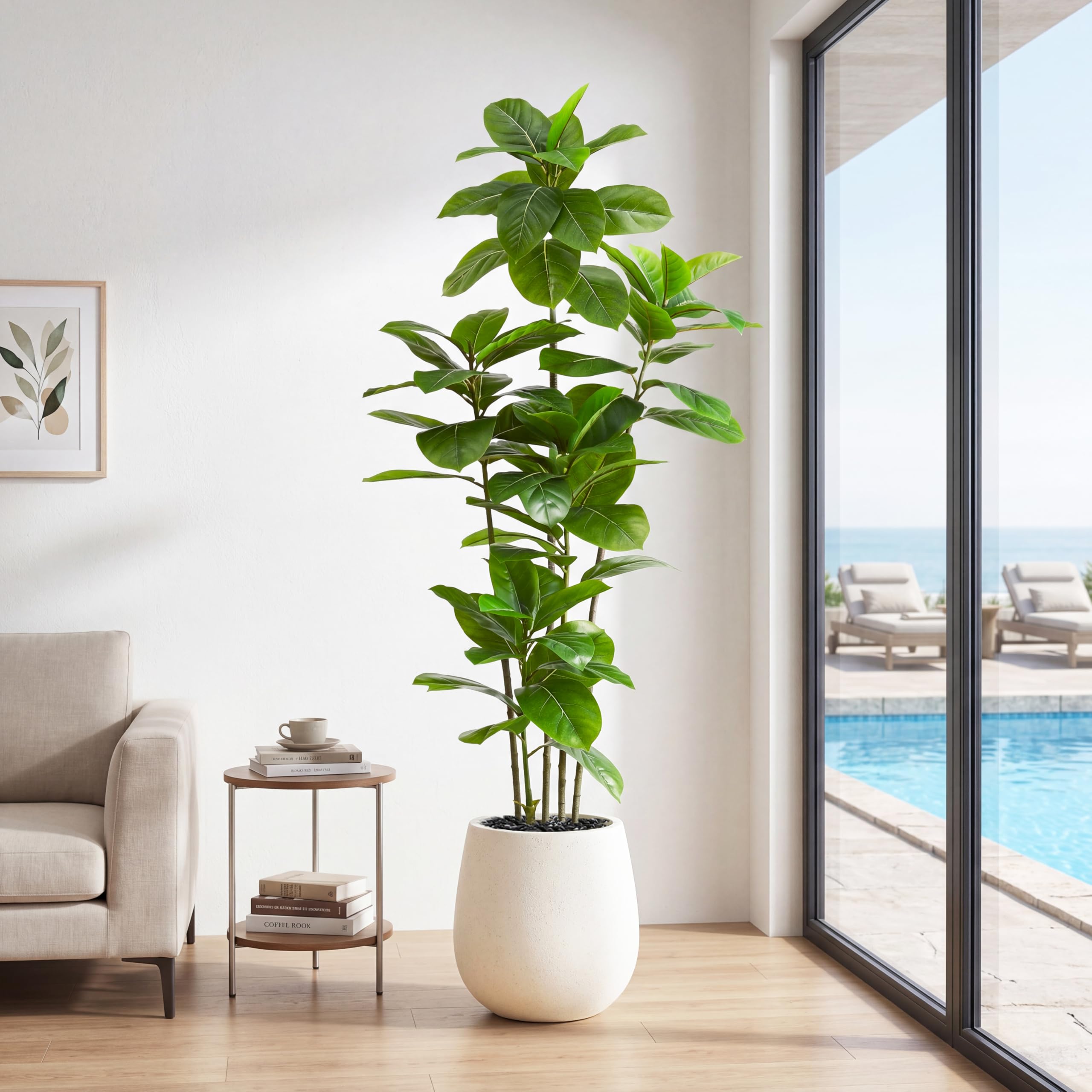 FSOHOI 6FT Artificial Ficus Tree, Indoor Fake Plant with White Planter