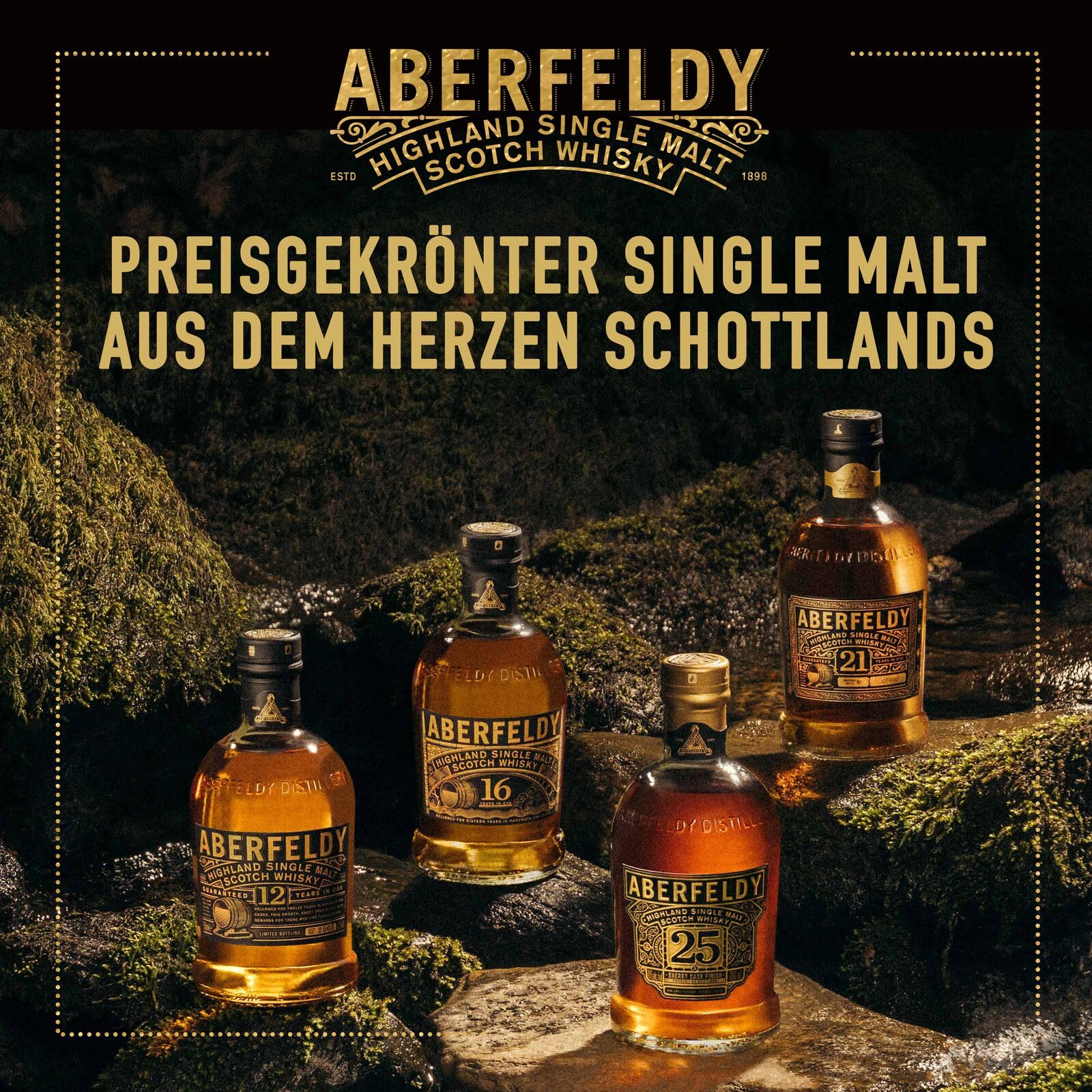 Aberfeldy 25 Jahre Single Malt Scotch Whisky, 40 Vol.-%, 70 cl/700 ml, in Oloroso-Sherry-Fässern gereift als 1. Whisky-Abfüllung nach dem Sherry