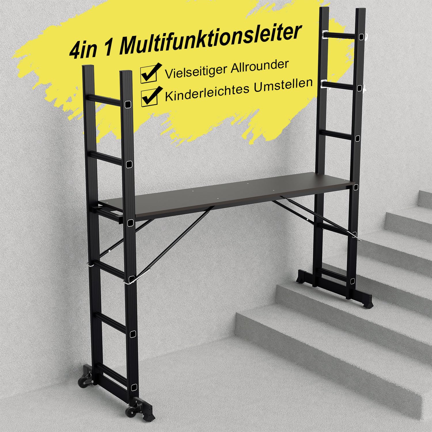 Gimisgu Échafaudage multifonction 4 en 1 en aluminium, échelle mobile avec plate-forme et 2 roues, charge maximale : 150 kg