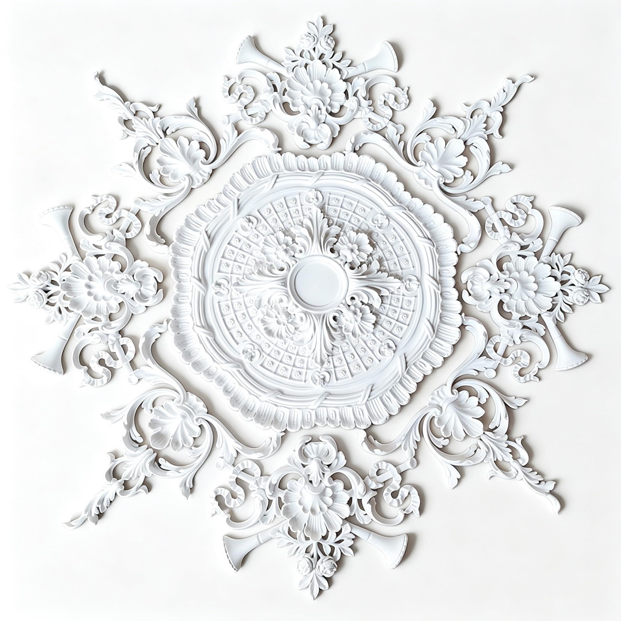120cm Rosone Lampadario Soffitto Bianco Polistirolo Decorativo | Medaglione del Ventilatore Rotonda Moderno per Pareti Portalampada