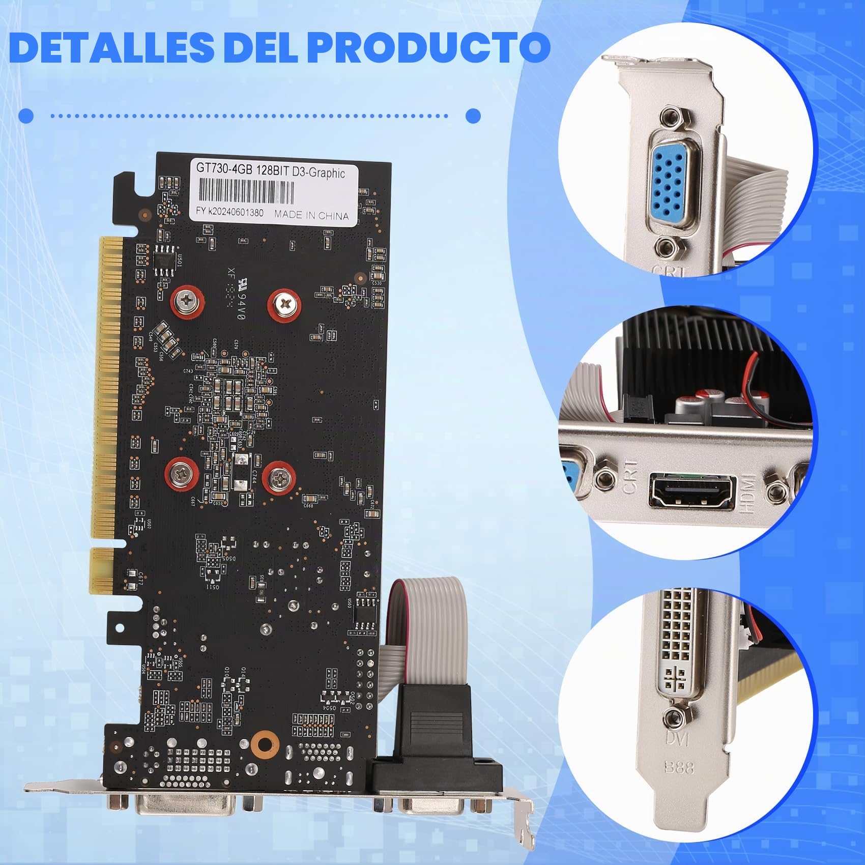 GT730 - Tarjeta gráfica DDR3 de 4 GB (128 bits, VGA, puerto DVI, tarjeta gráfica para oficina/hogar)