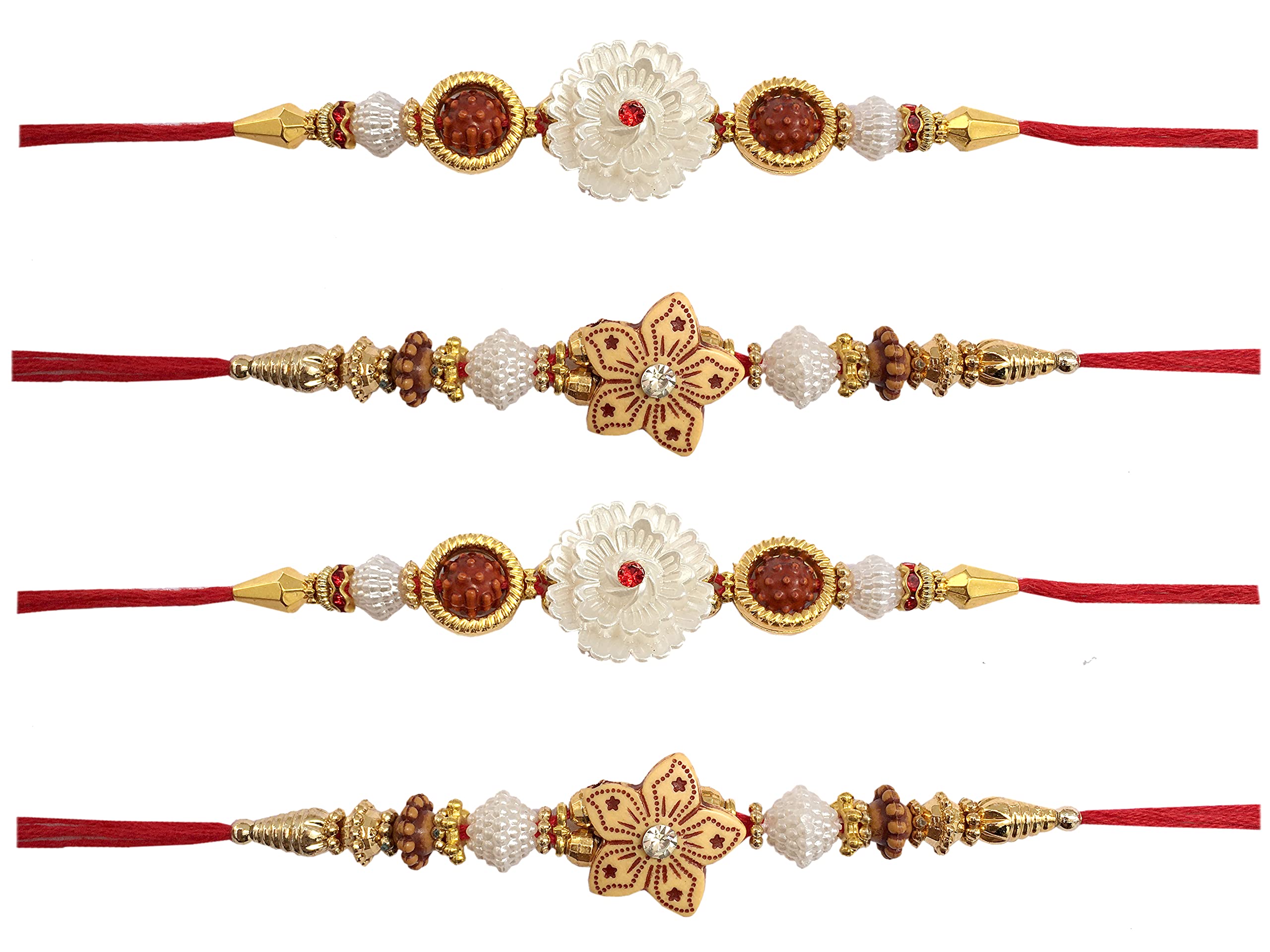 Gaurangi Designer Rakhi Set Of 4 - Flower Rakhi For Brother (Pack Of 4 Rakhi)