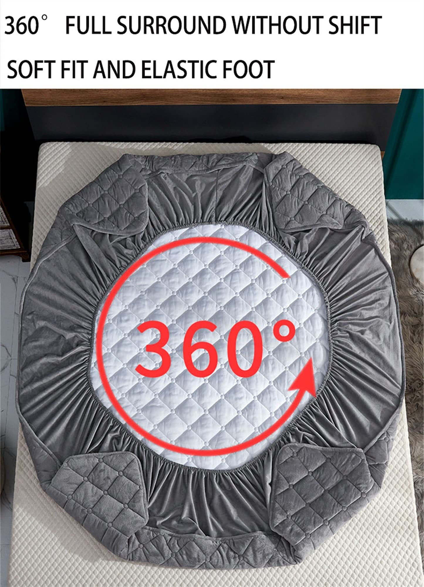 Gesteppte Matratze Pad Protector Atmungsaktiv Solide Farbe Elastische Bettlaken Crystal Velvet Twin Matratze Abdeckung Bettdecke (Farbe : Grau, Größe : 200x220cm)