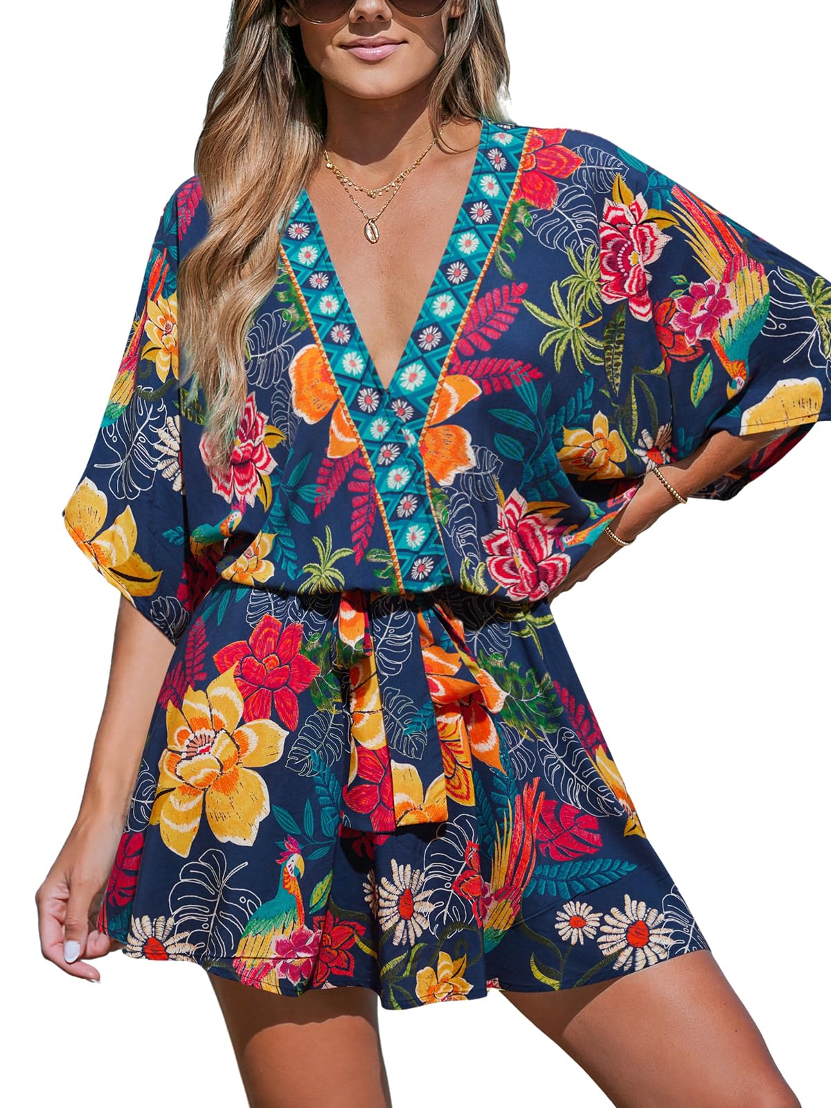 CUPSHE Damen Sommerkleid - V-Ausschnitt Mit Volantärmeln Aus Baumwolle