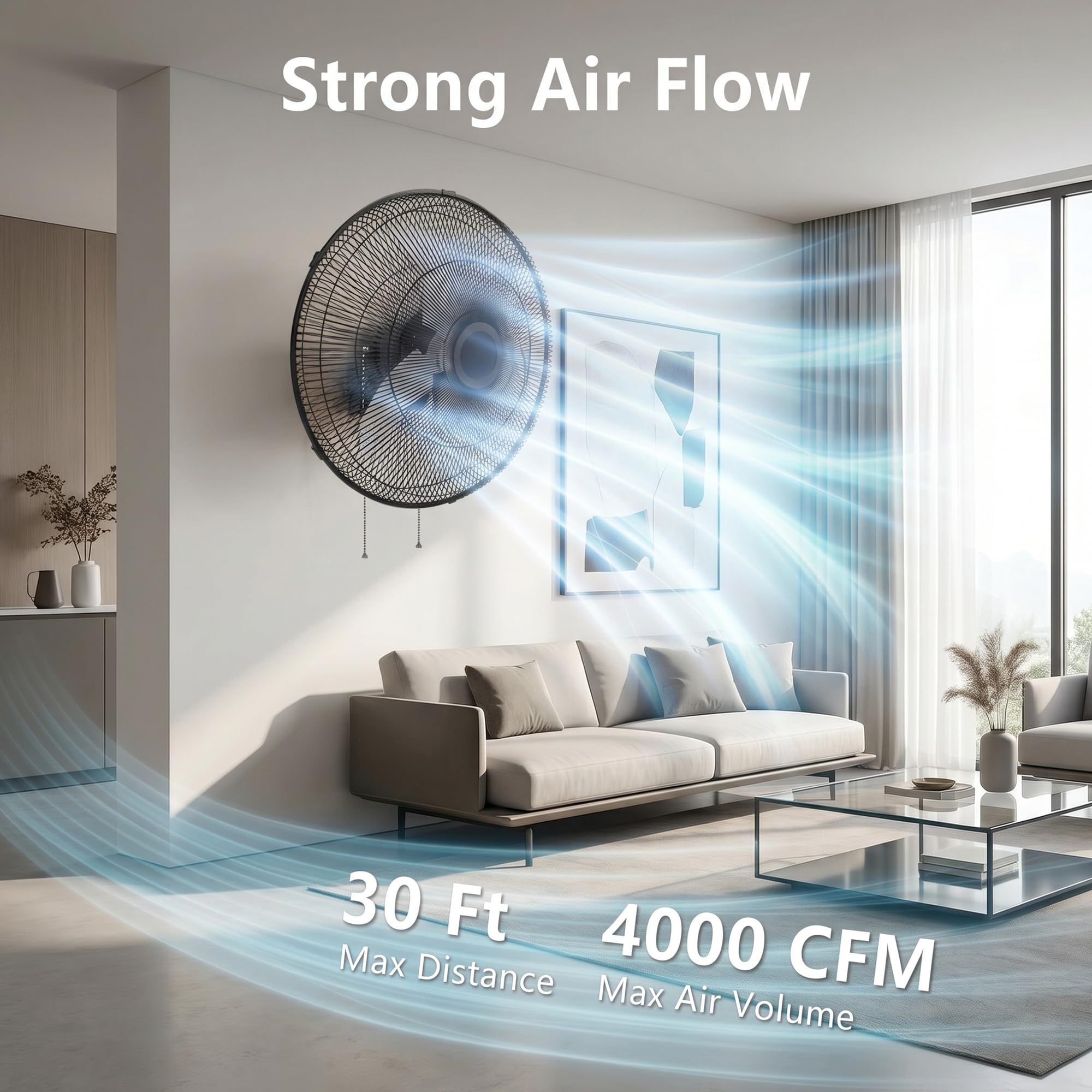 Ventilador oscilante de montaje en pared para exteriores de 18 pulgadas, 3 velocidades de alta velocidad, potente enfriamiento, ventilador IP44 impermeable montado en la pared, oscilación de