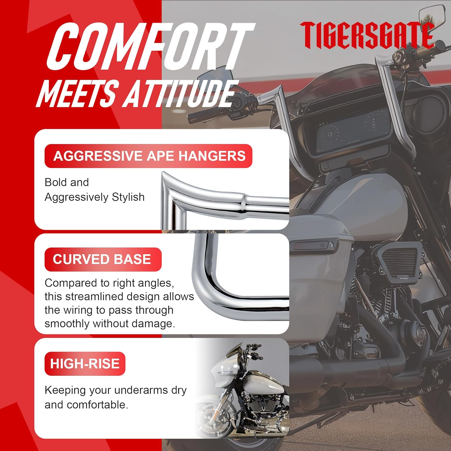 12" Street Glide Prewired handlebar 1.25" Ape Hanger for 2023-later CVO Street Glide FLHXSE & 2024-later Street Glide FLHX models, Chrome