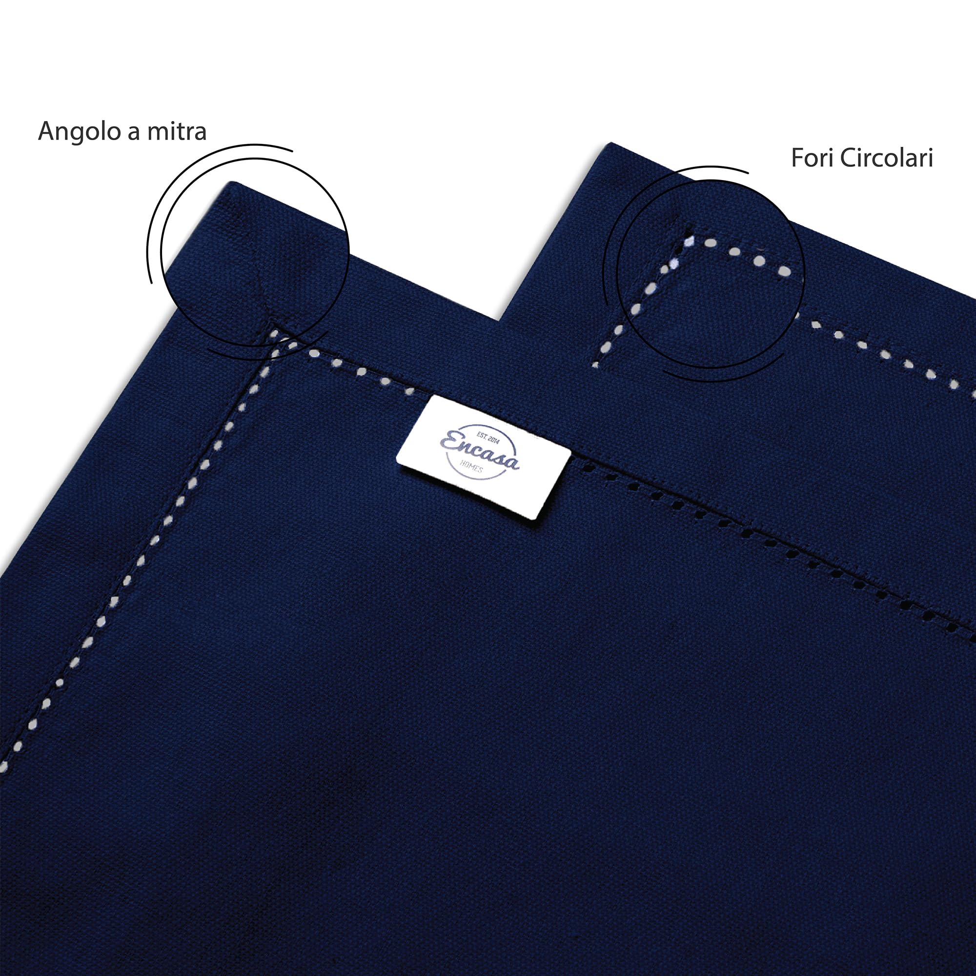 Encasa XO Runner da Tavolo | Puro Cotone con Design Orlato | Dimensioni 40x183 cm | Scotch Blue - Lavabile in Lavatrice