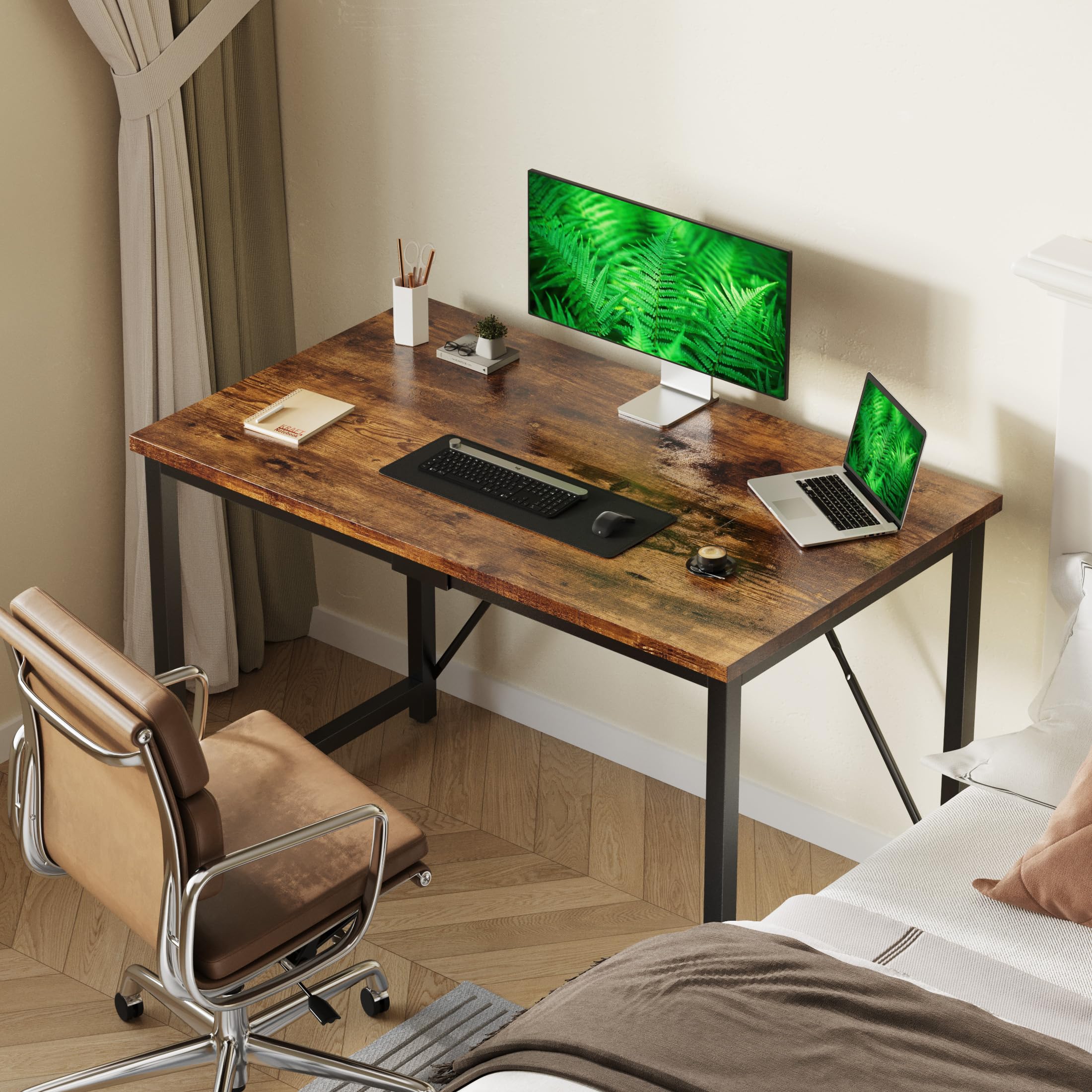 Devoko Bureau d'ordinateur, Table, Petits Bureaux d'étude 100 x 50 x 75 cm pour Les Petits Espaces, Poste de Travail, Bureau et Travail à Domicile, Cadre en Métal, Marron Rustique