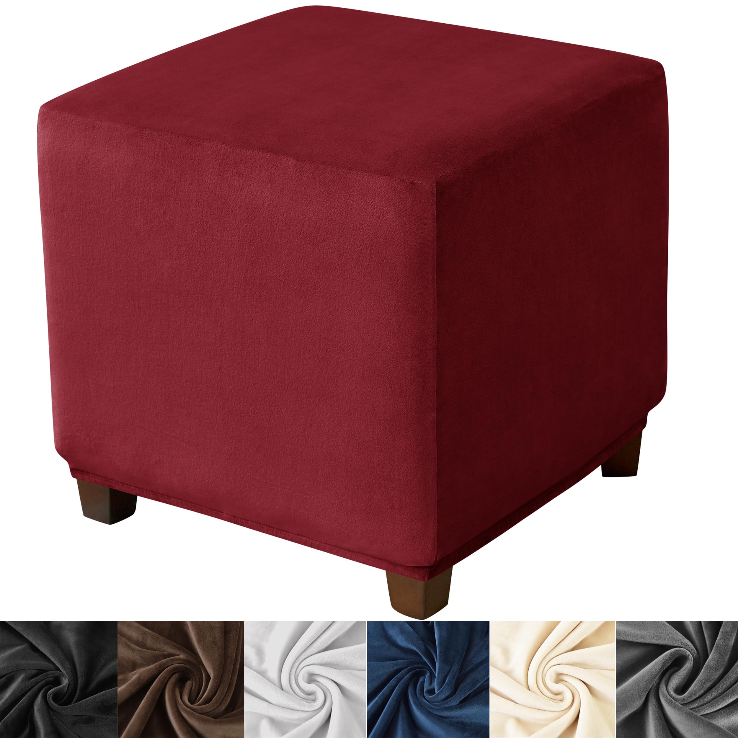 HFCNMY Velvet Ottoman Cover & Slipcover - Thick, Washable, Red, Large