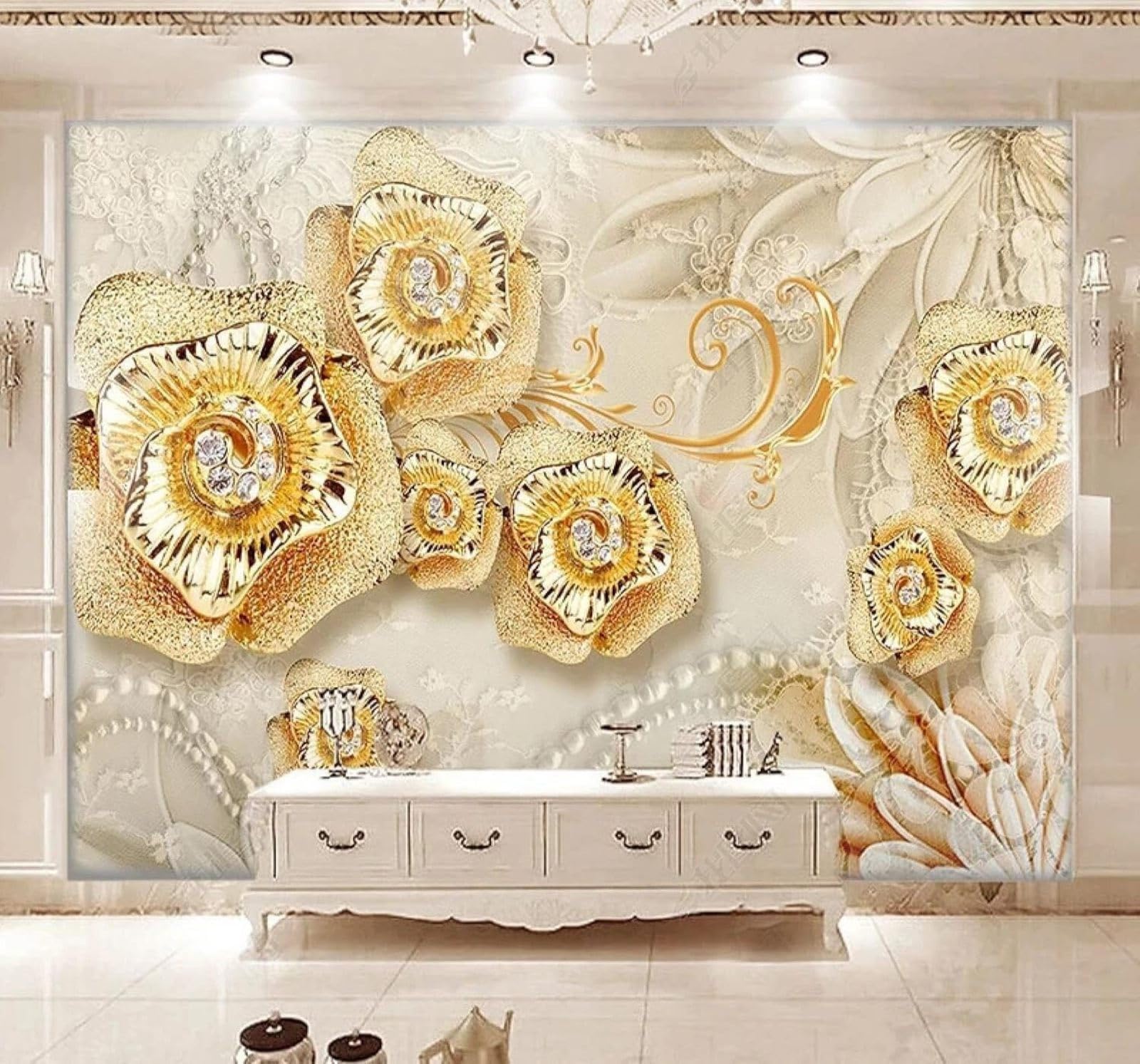 XLMING Luxury Jewellery Diamonds Pearls Flowers 3D Wallpaper Luxury Home Dining Decor Paste Sofa Living Room The Wall for Bedroom Mural-250cm×170cm