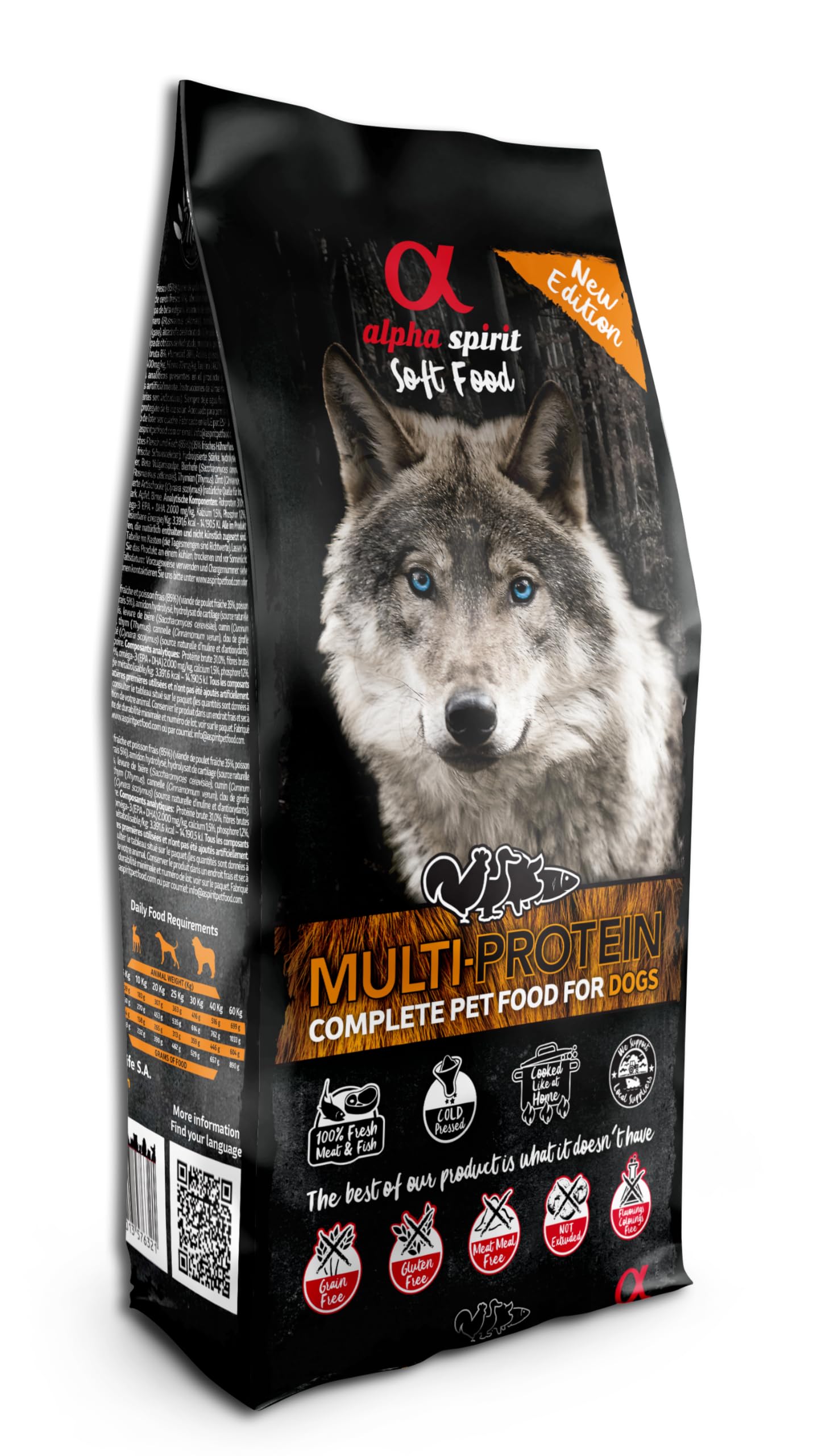 Alpha Spirit Multi-Protein Complete Semi-Moist Dog Food | Multi-Protein | Gluten Free | Grain Free | High Nutritional Values | Suitable For All Dog Breeds (1.5kg (Pack of 1))