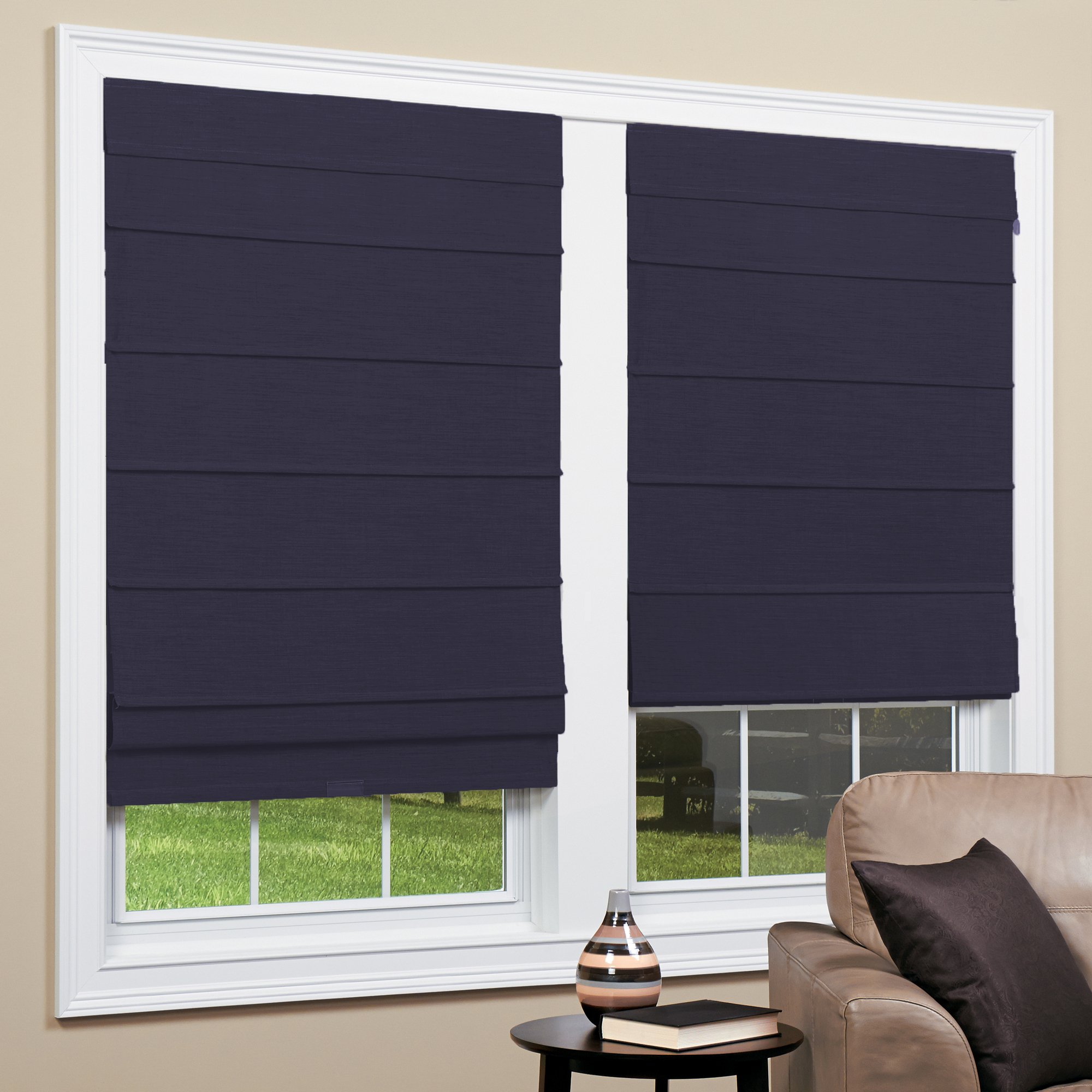 Cordless Room Darkening Fabric Roman Shade (Navy, 31x64)