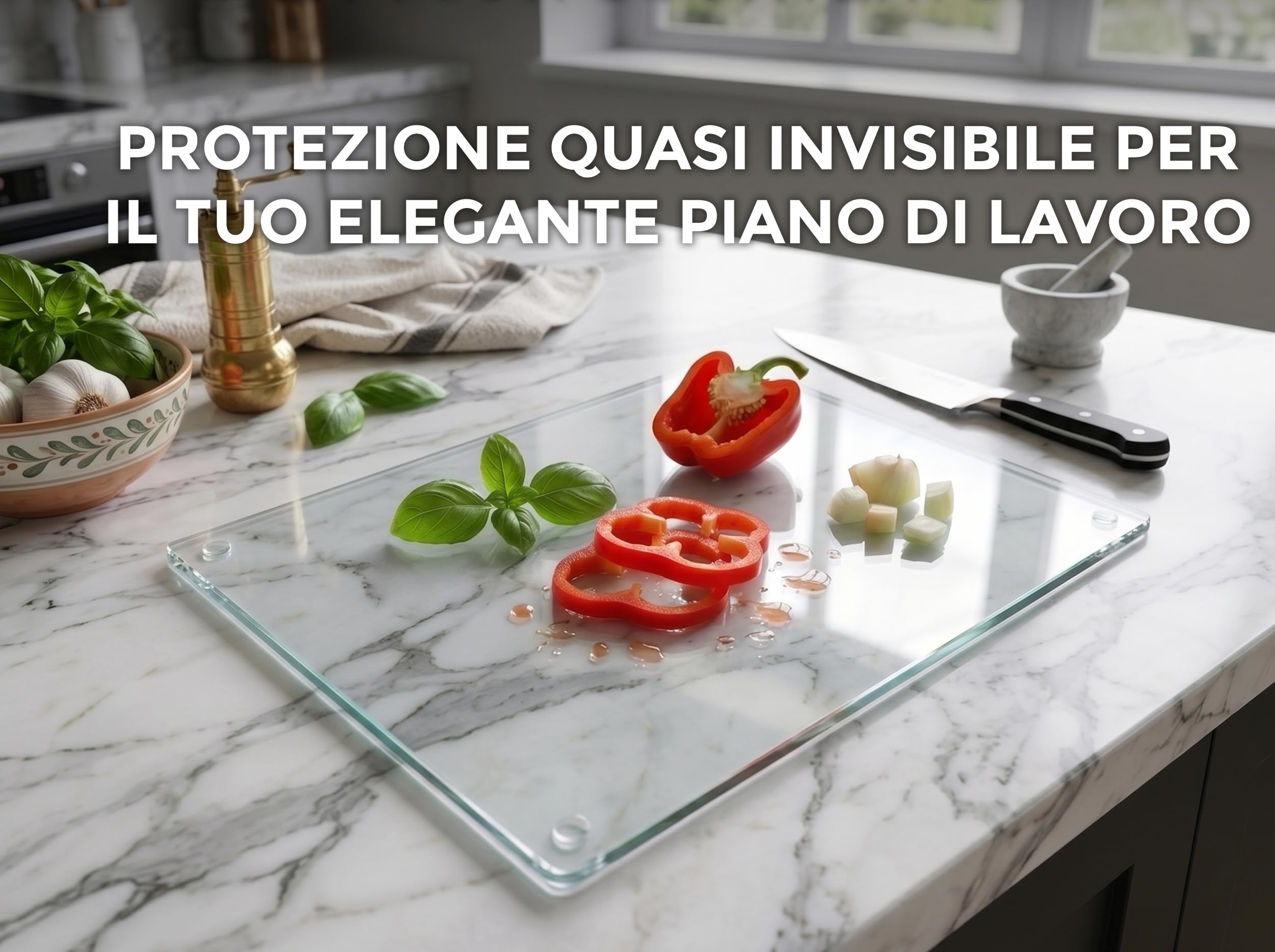 Concept Crystal Tagliere in Vetro XXL 80x52cm, Protezione Piano Lavoro Gigante in Vetro Temprato Trasparente, Salvatavolo Cucina Extra Large