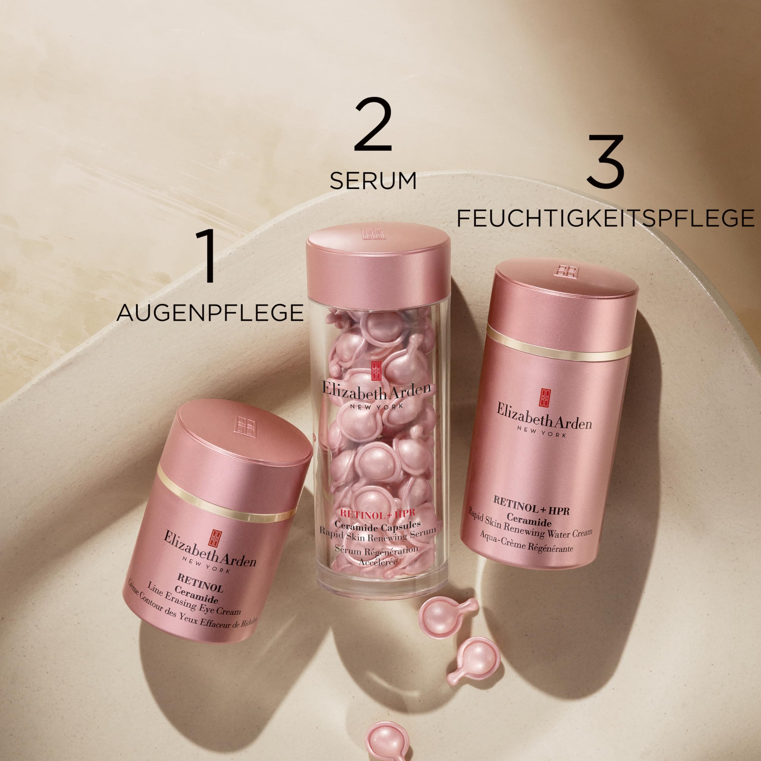 Elizabeth Arden Retinol + HPR Ceramide Kapseln Gesichtsserum 90 Kapseln | Anti-Aging-Gesichtsserum mit Retinol und Ceramiden, unterstützt ein glatteres Hautbild und verbessert die Hautfestigkeit.