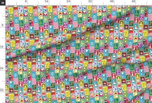 Miniatura 2 de Spoonflower Fabric - Holiday Stamps Retro Christmas Angel Wreath Festive Santa Candy Cane Printed on Chiffon Fabric Fat Quarter - Sewing Fashion