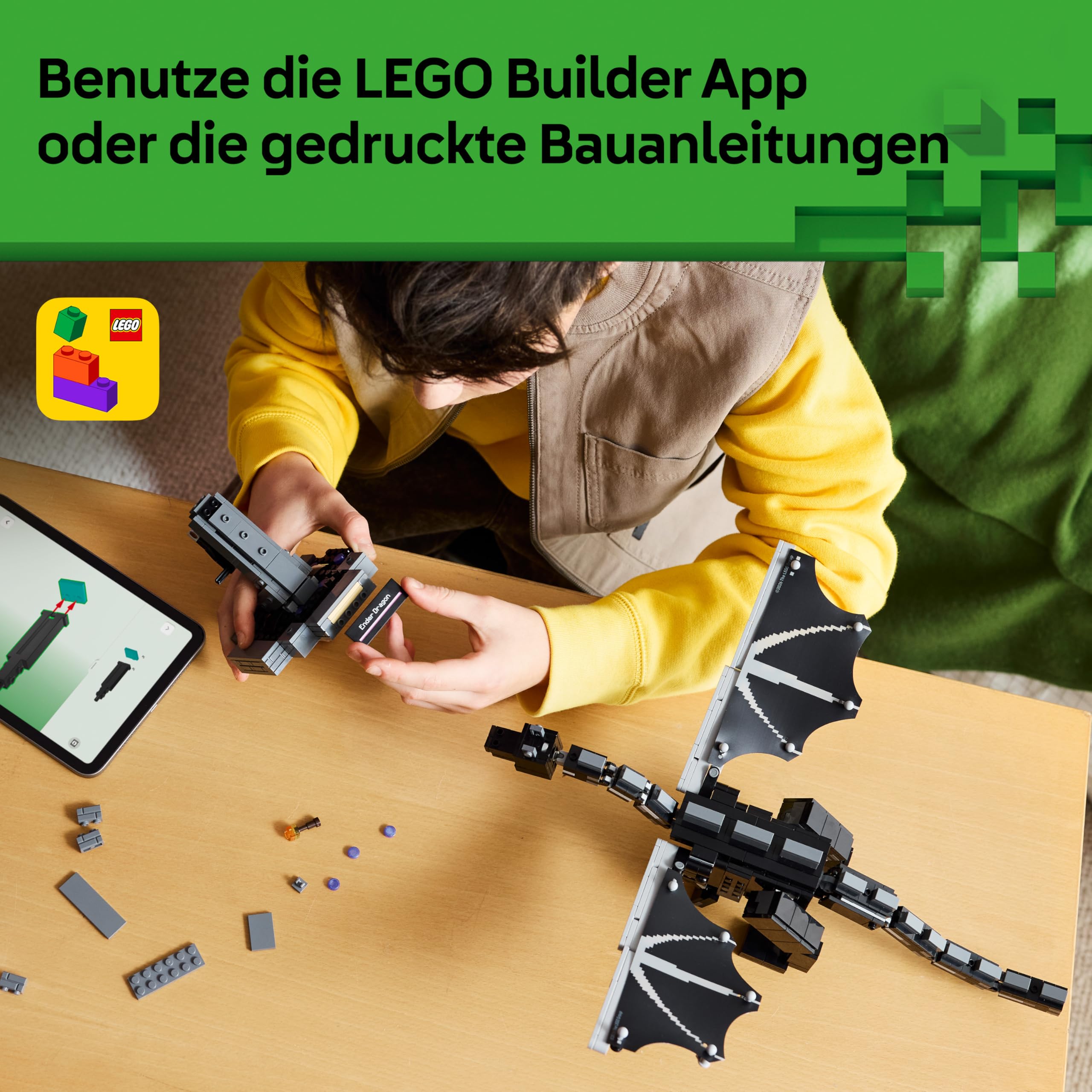 LEGO Minecraft Der Enderdrache - Interaktives Spielzeug mit schlagenden Flügeln und Exit Portal-Ständer als Zimmerdeko für Kinder - Gaming-Geschenk für Jungen, Mädchen und Fans ab 10 Jahren - 21595