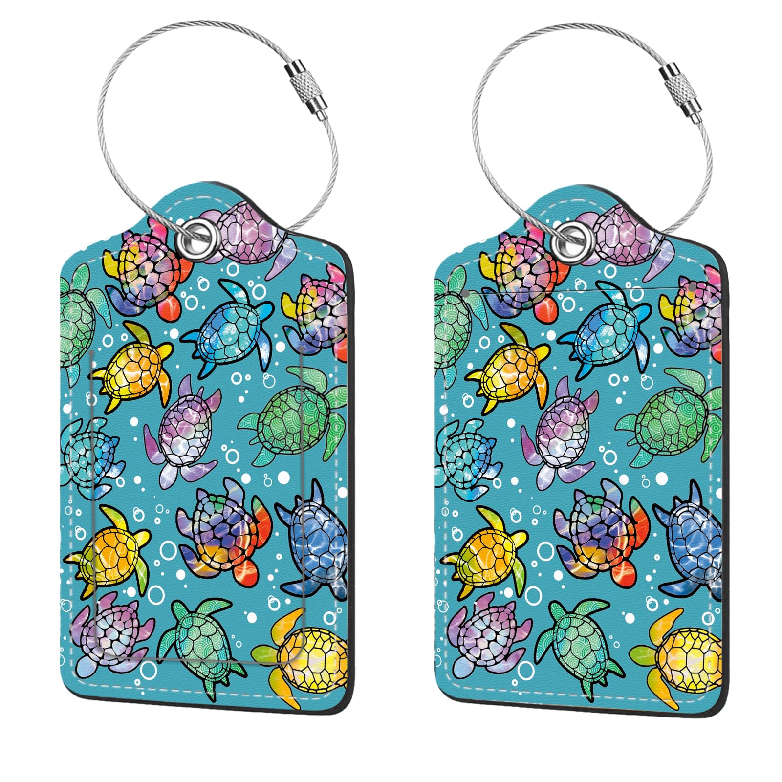 2 Pcs Luggage Tags for Suitcase, Cute Unique PU Leather Travel Bag Tag with Privacy Cover ID Label Address Card and Durable Metal Ring Suitable for