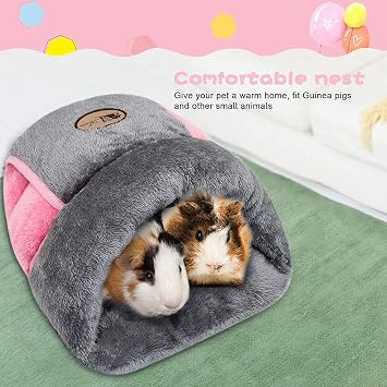 YUEPET Guinea Pig Bed Hugs Cave Warm Fleece Cozy Home Bedding Sleeping Cushion Cage Nest Small Animal Squirrel Chinchilla Rabbit Hedgehog Cage Accessories Grey