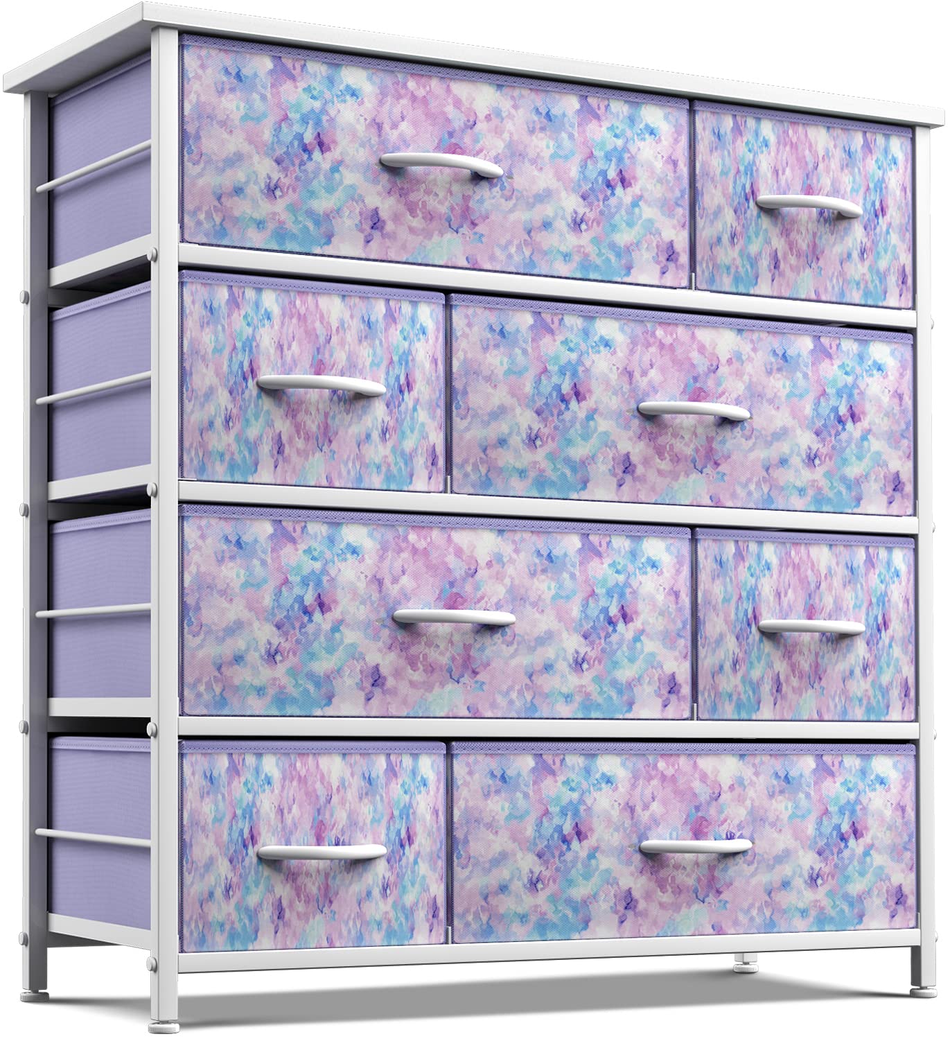 Sorbus Dresser with 8 Drawers - Furniture Storage Chest for Kid’s, Teens, Bedroom, Nursery, Playroom, Clothes, Toys - Steel Frame, Wood Top, Fabric Bins (Tie-dye Purple)