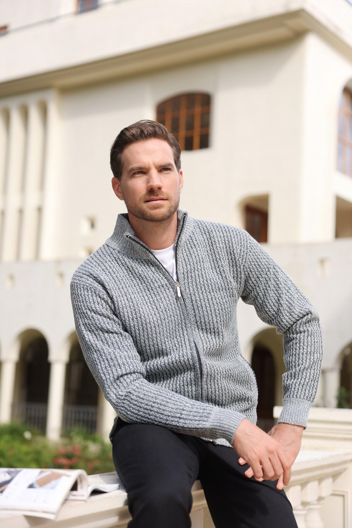 Allthemen Cardigan da Uomo con Cerniera con Colletto Rialzato Pollover Sweater Invernale Lavorato a Maglia