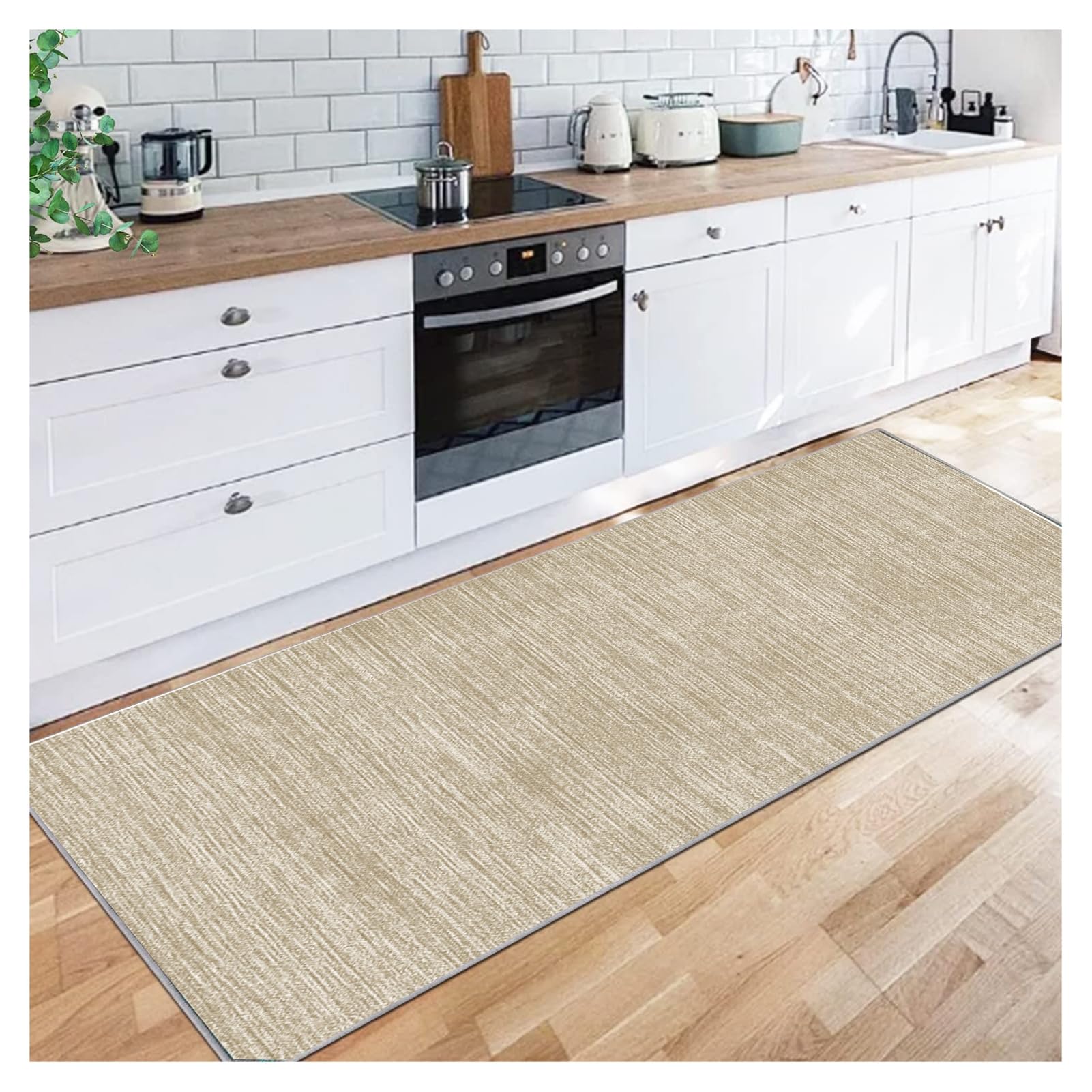 Siunwdiy Beige Long Hallway Runner Rug, Non Slip Carpet Runner 70x200cm, Solid Color Machine Washable Kitchen Floor Mat, Ultra Thin No Shedding, Narrow Rugs for Stairs/Living Room/Entryway/Hall — image 1