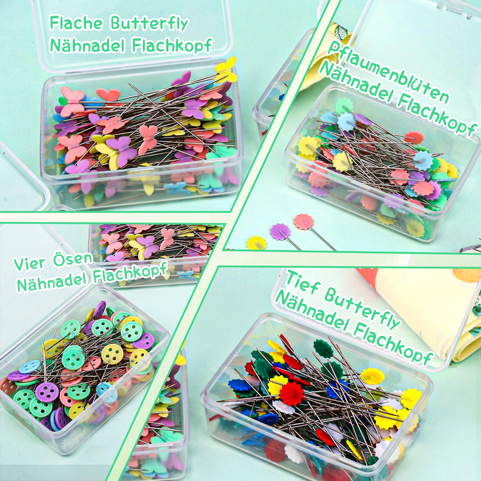 250 Nähnadeln Mit Bunten Kristallköpfen – 3,8 Cm Lang, Edelstahl, Für Nähen, Quilten, Basteln, DIY, In Aufbewahrungsbox