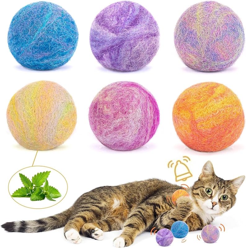 Brinquedo para gatos com catnip e silvervine em bolas de lã com sino Retro Shaw, pacote com 6