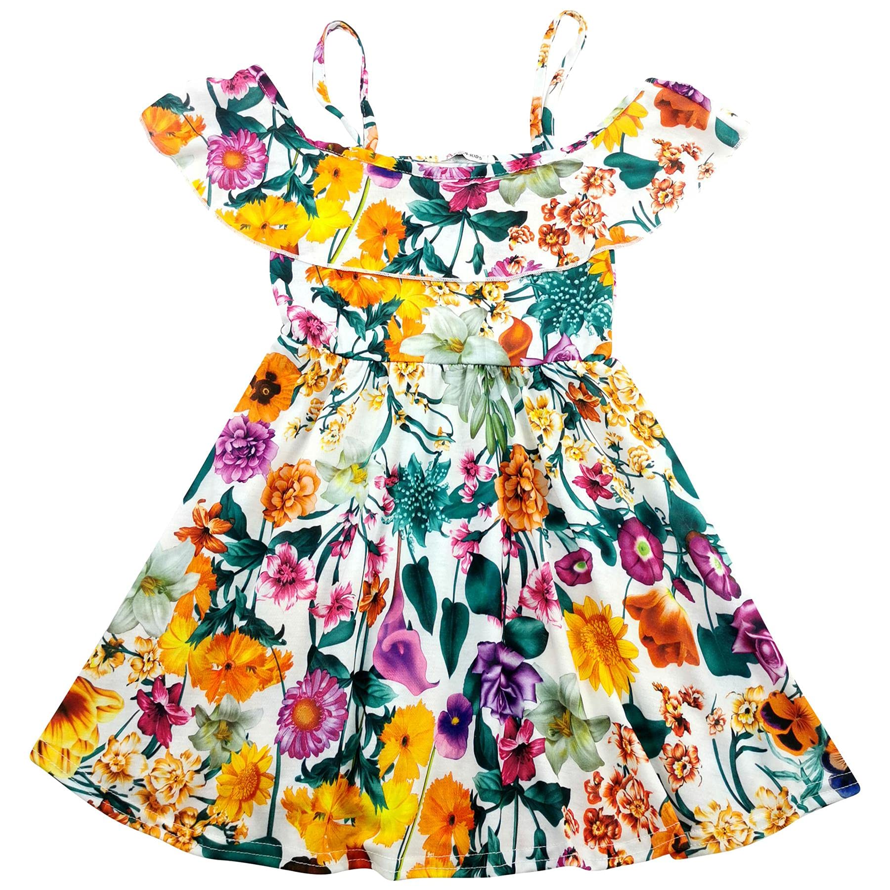 A2Z 4 Kids Girls Skater Dress - Off Shoulder Dress Floral Ivory 9-10