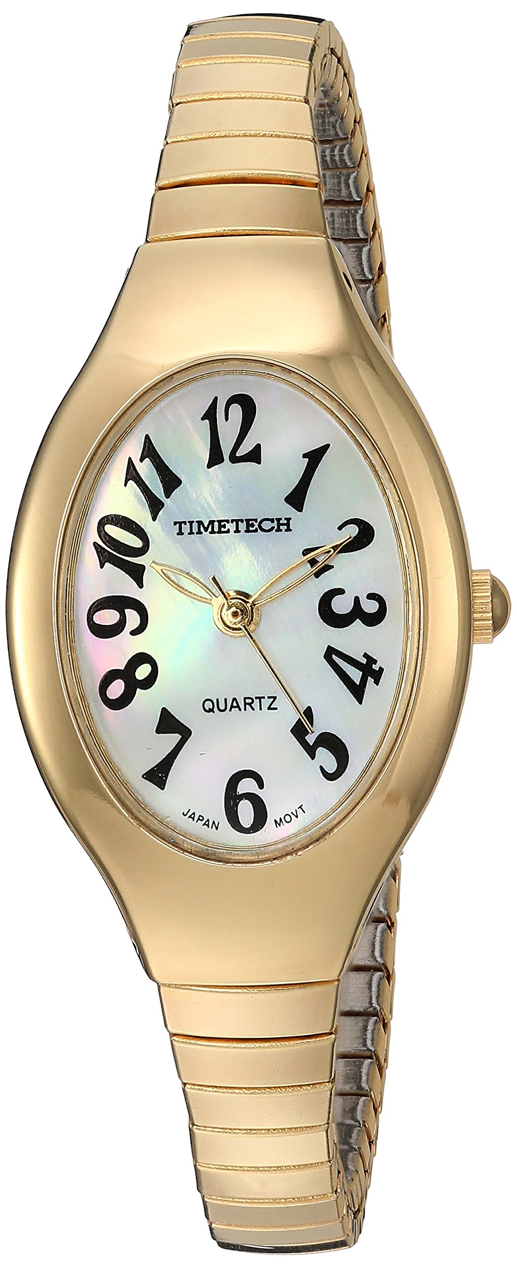 Timetech Women's Easy to Read Wrist Watch - Oval Shape with Expansion Band and Arabic Numerals