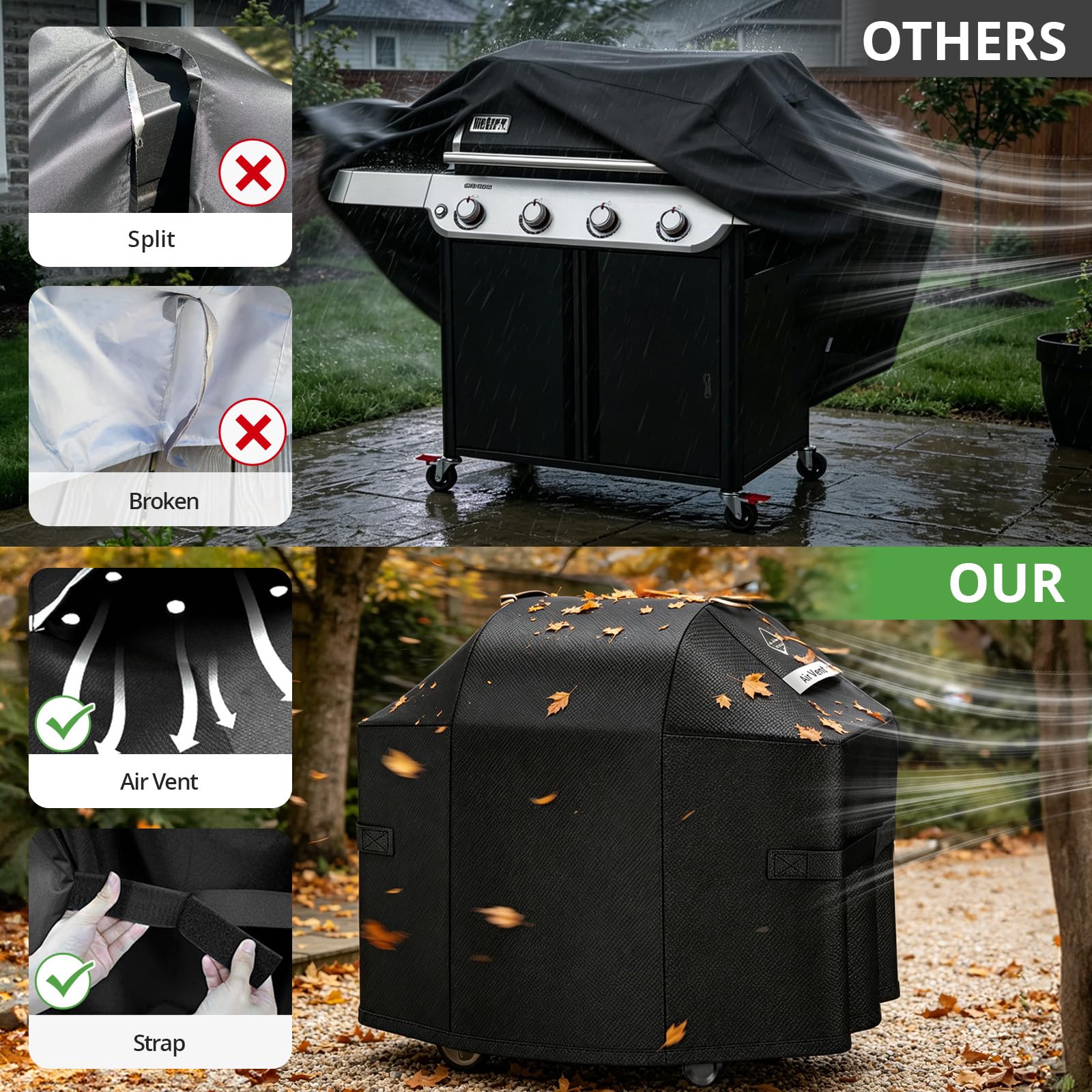 Ultima Robuste Grillabdeckung für Weber Spirit 200 und 300 Serie Outdoor-Grill, 132 cm, strapazierfähig, wasserdicht, reißfest, lichtbeständig, 7106 Gasgrillabdeckung für Weber mit Riemen und