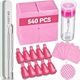 TsMADDTs Gel Nail Polish Remover Tools Kit with 540 Lint Free Wipes, 10 Soak Off Clips, 100ml Nail Polish Remover Bottle, Cuticle Pusher/Peeler, File, Buffer Block