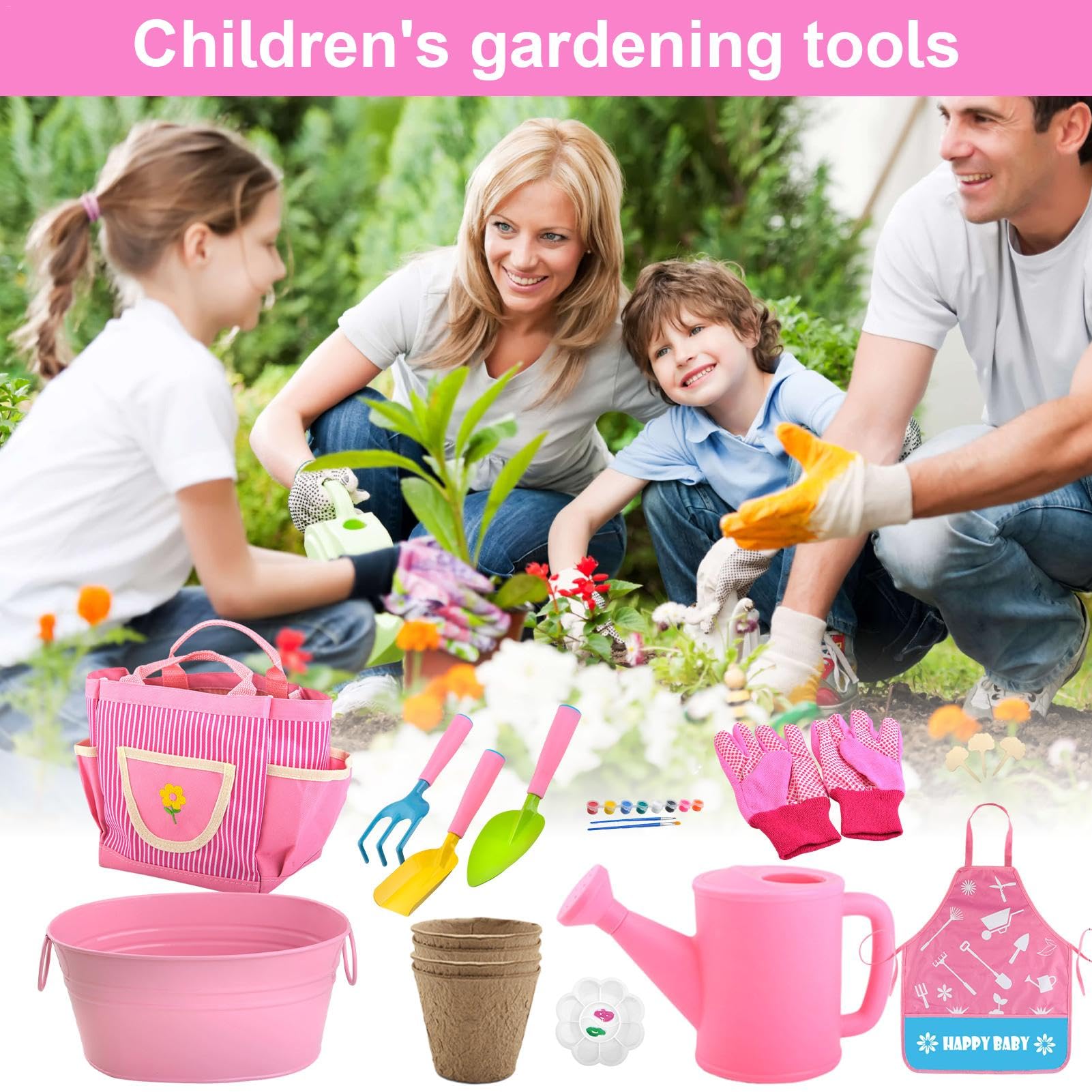 Herramientas de Jardinería para Niños Maceta Rastrillo Pala Delantal