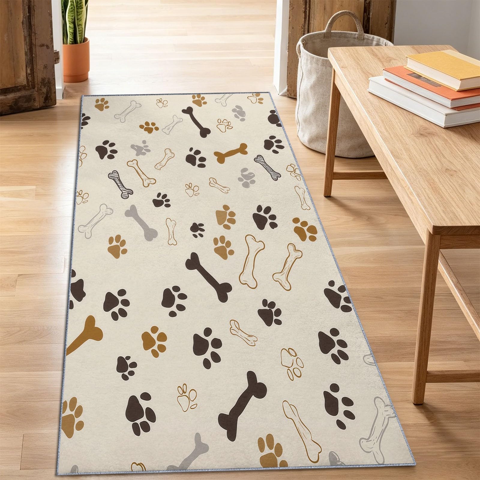 Tappeto per corridoio, cartone animato, carino, animale, impronta di zampe, ossa, 60 x 120 cm, passatoia per cucina, soggiorno, camera da letto, balcone, ingresso, antiscivolo e lavabile, tappeto per