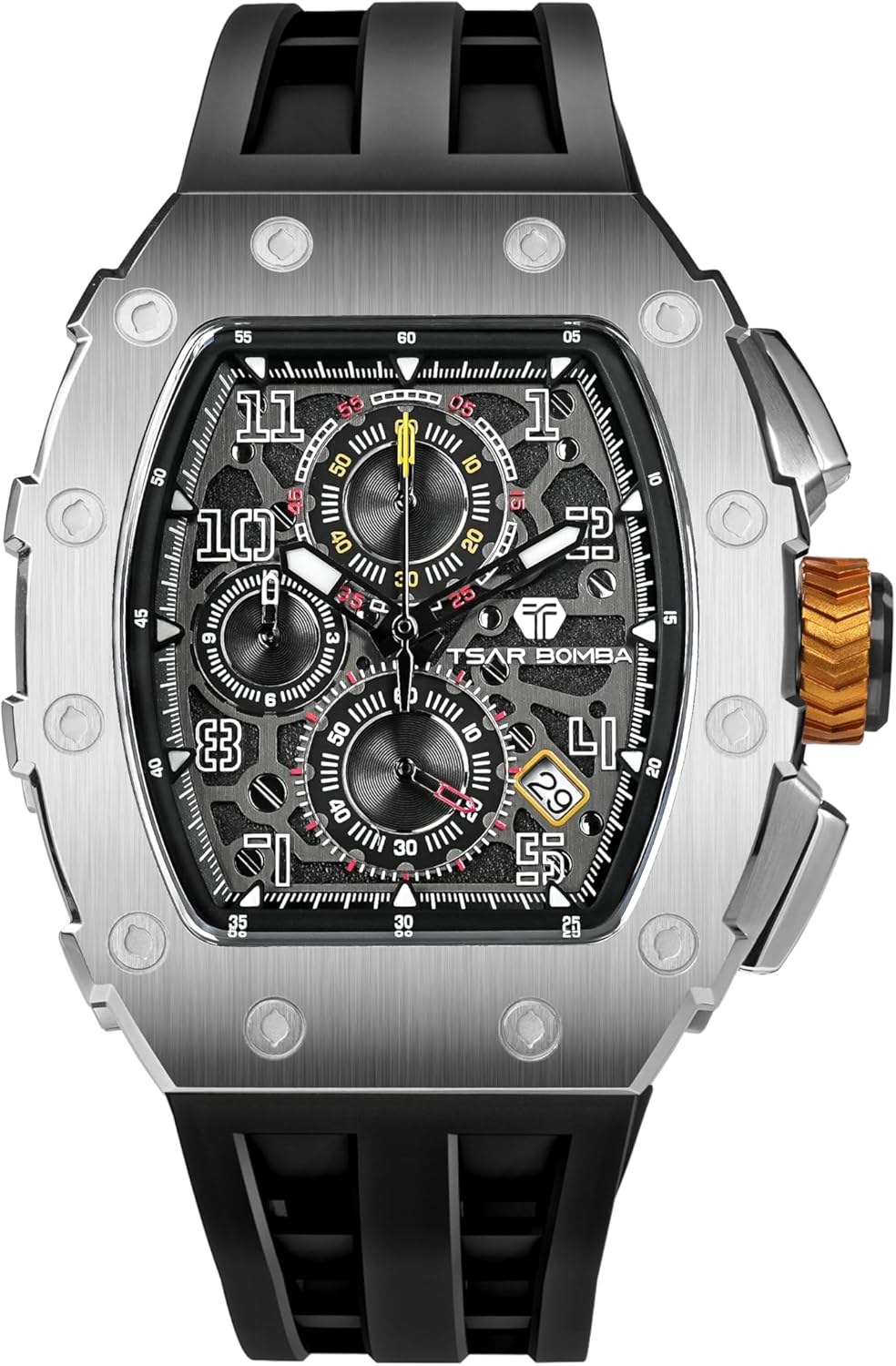 TSAR BOMBA Mens Watches Luxury Tonneau Watches for Men Waterproof 50M Analog Replica Watch Chronograph Calendar Date Men’s Dress Business Work Watch Diver Large Square Face Wristwatch