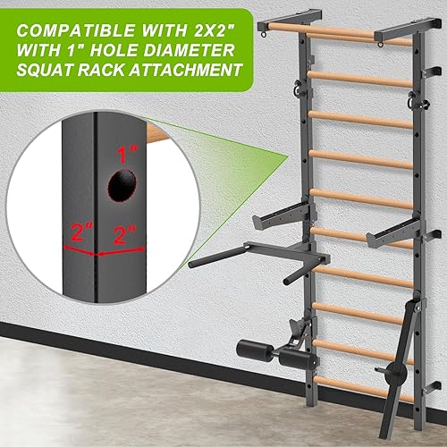 Miniatura 2 de Swedish Stall Bars 2"x2" with 1" Holes, Wall Mounted Wood Gym Ladder for Suspension Training, Home Gym, Calisthenics, Physical Therapy, School &