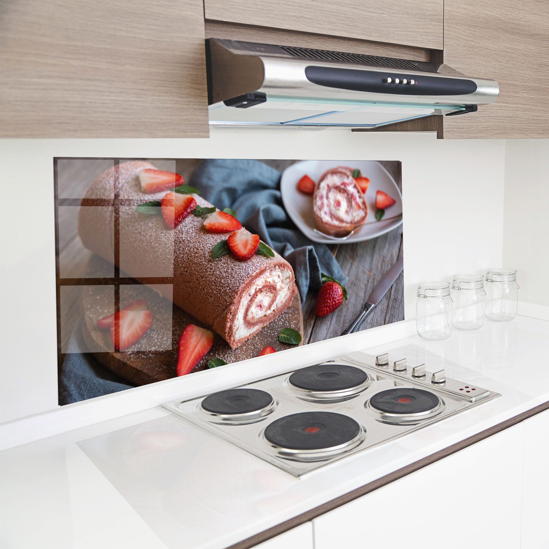 ARTHUB® Panel de Vidrio para Cocina 60x150 cm, 4mm Vidrio Templado | Protección contra Salpicaduras, Protección contra Salpicaduras para Cocina, Alimentos, Strawberry Cake