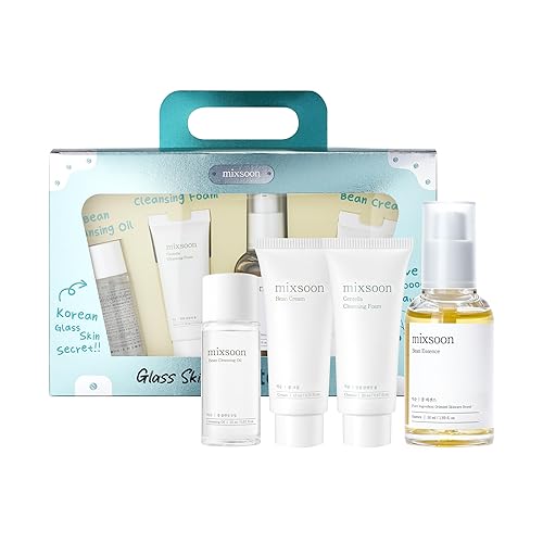 mixsoon Glass Skin Suit Case Set-5-Step Skincare Kit - Hydrating and Radiance-Cleansing Oil, Foam, Essence, Cream 105ml / 3.55 fl.oz. Korean Glass Skin Care