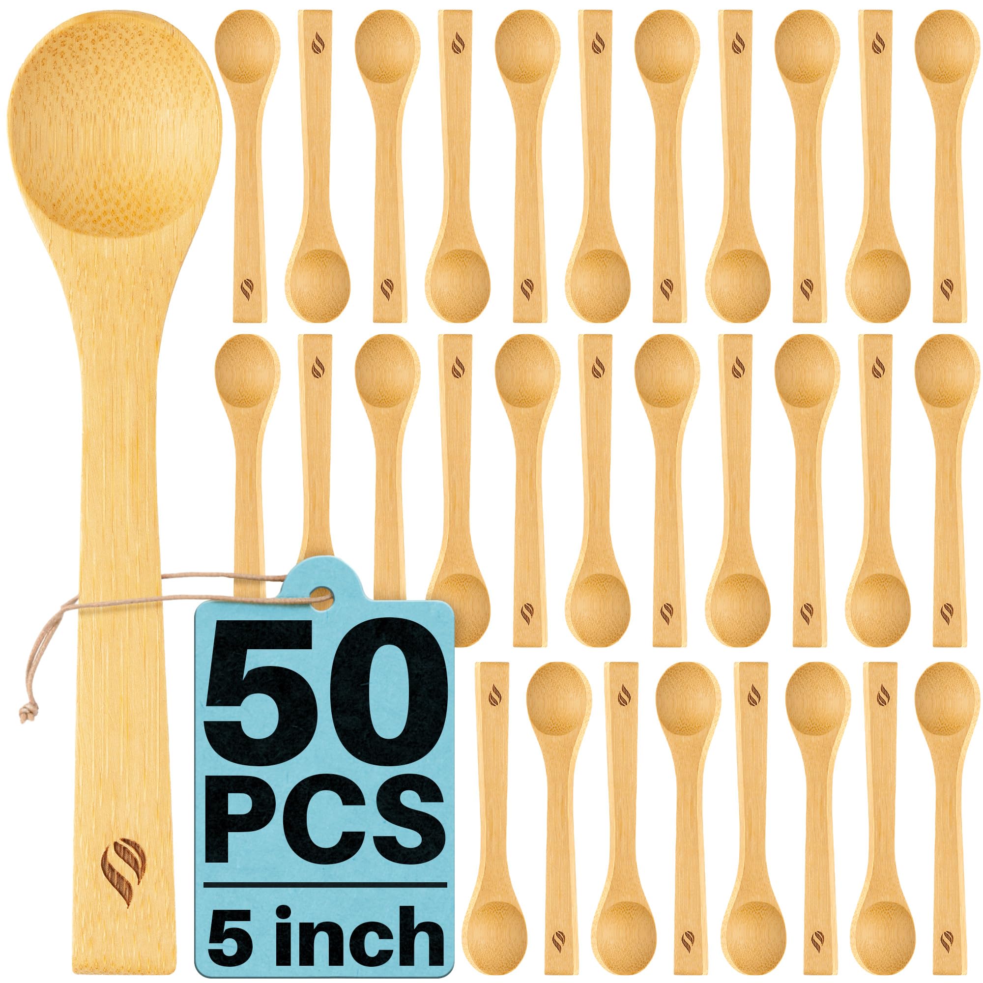 Bamboo Spoon Set - 50 Pc - Small Kitchen Teaspoons,