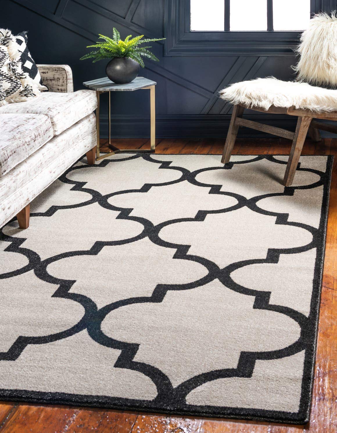 Unique Loom Trellis Collection Modern Morroccan Inspired with Lattice Design Area Rug, Rectangular 5' 1" x 8' 0", Beige/Black