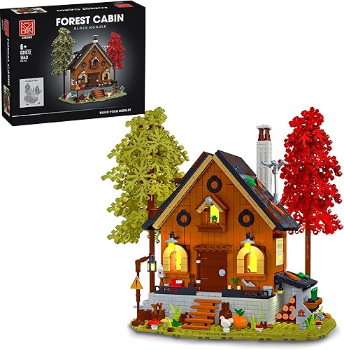 MOC - Juego de construcción de cabaña de madera con luces LED, MOC Villa Chalet Construcción, Kit de construcción de casa de cabaña con iluminación