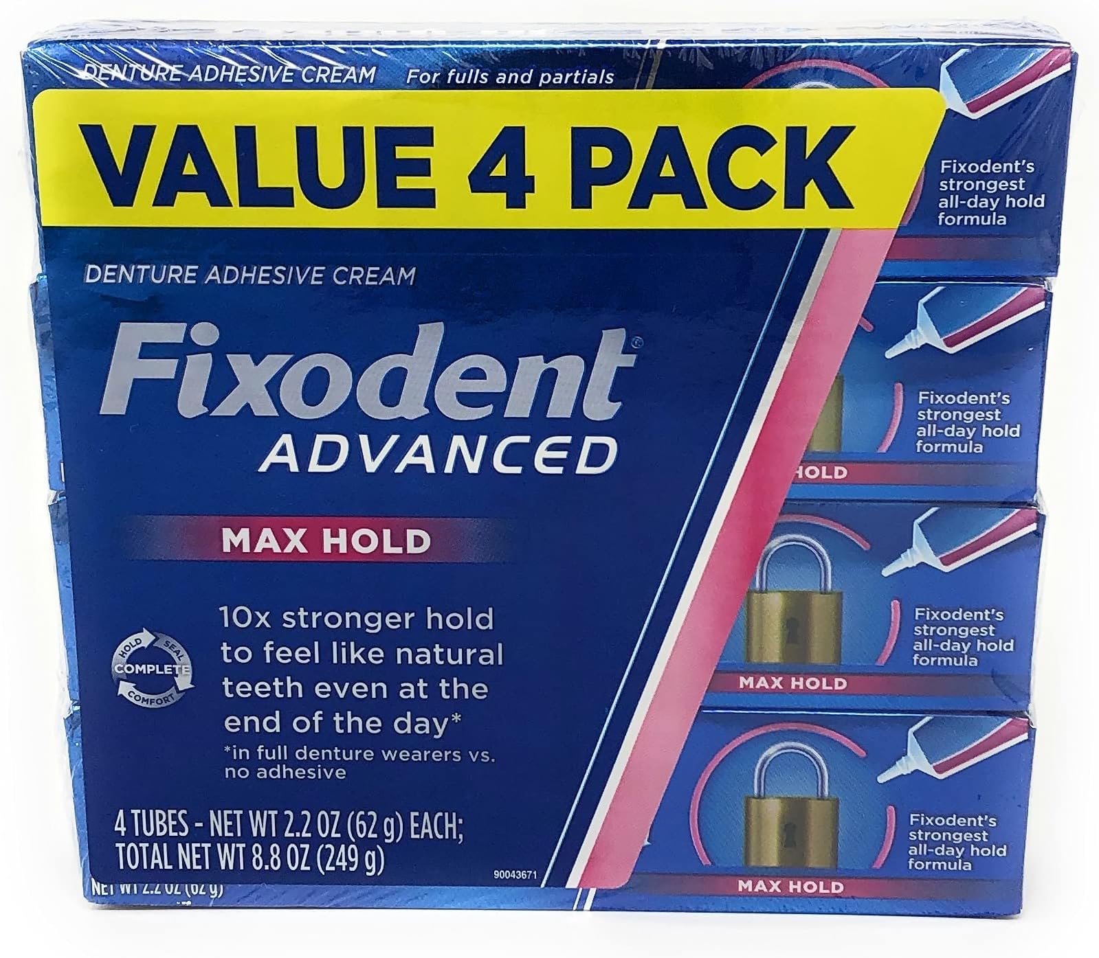Fixodent Advanced Max Hold Denture Adhesive, 2.2 Ounce (Pack of 4)